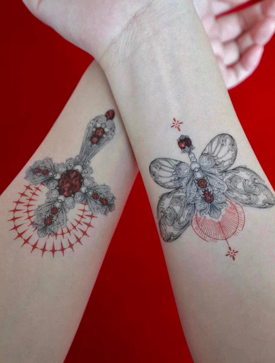 Temporary Tattoo Sticker | Scarlet Buckloe Cross with Butterfly