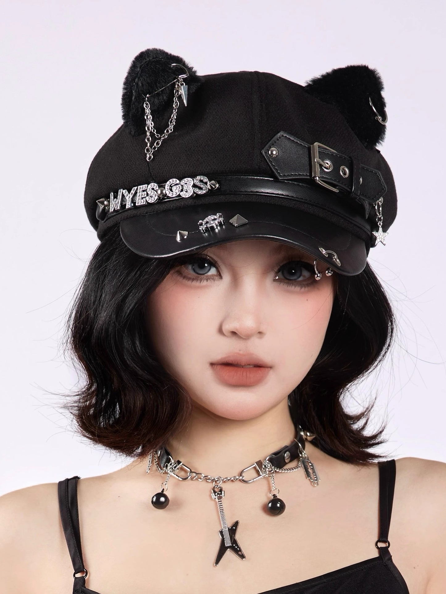 Handmade Punk Rivet Cat Ears Beret