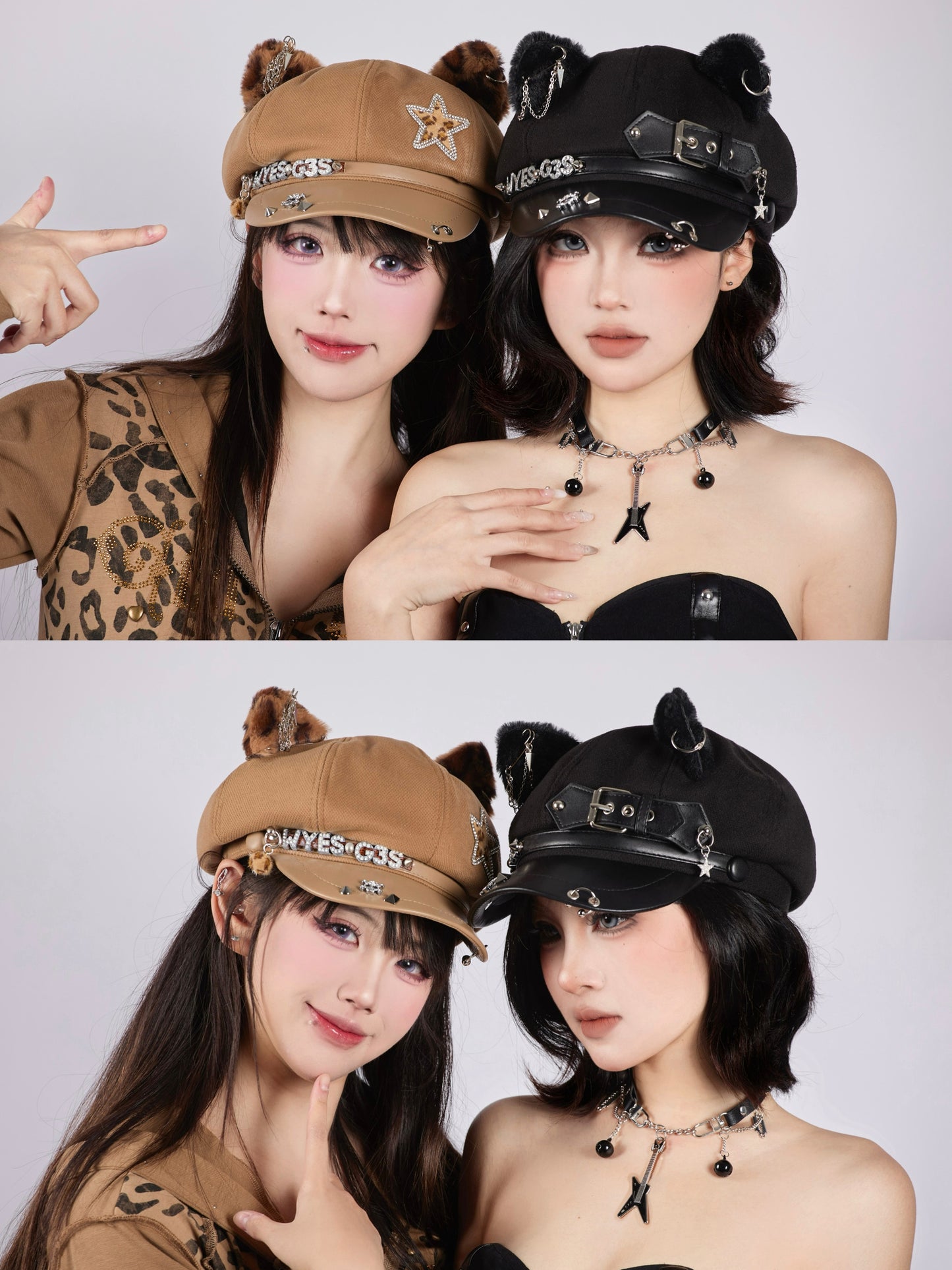 Handmade Punk Rivet Cat Ears Beret