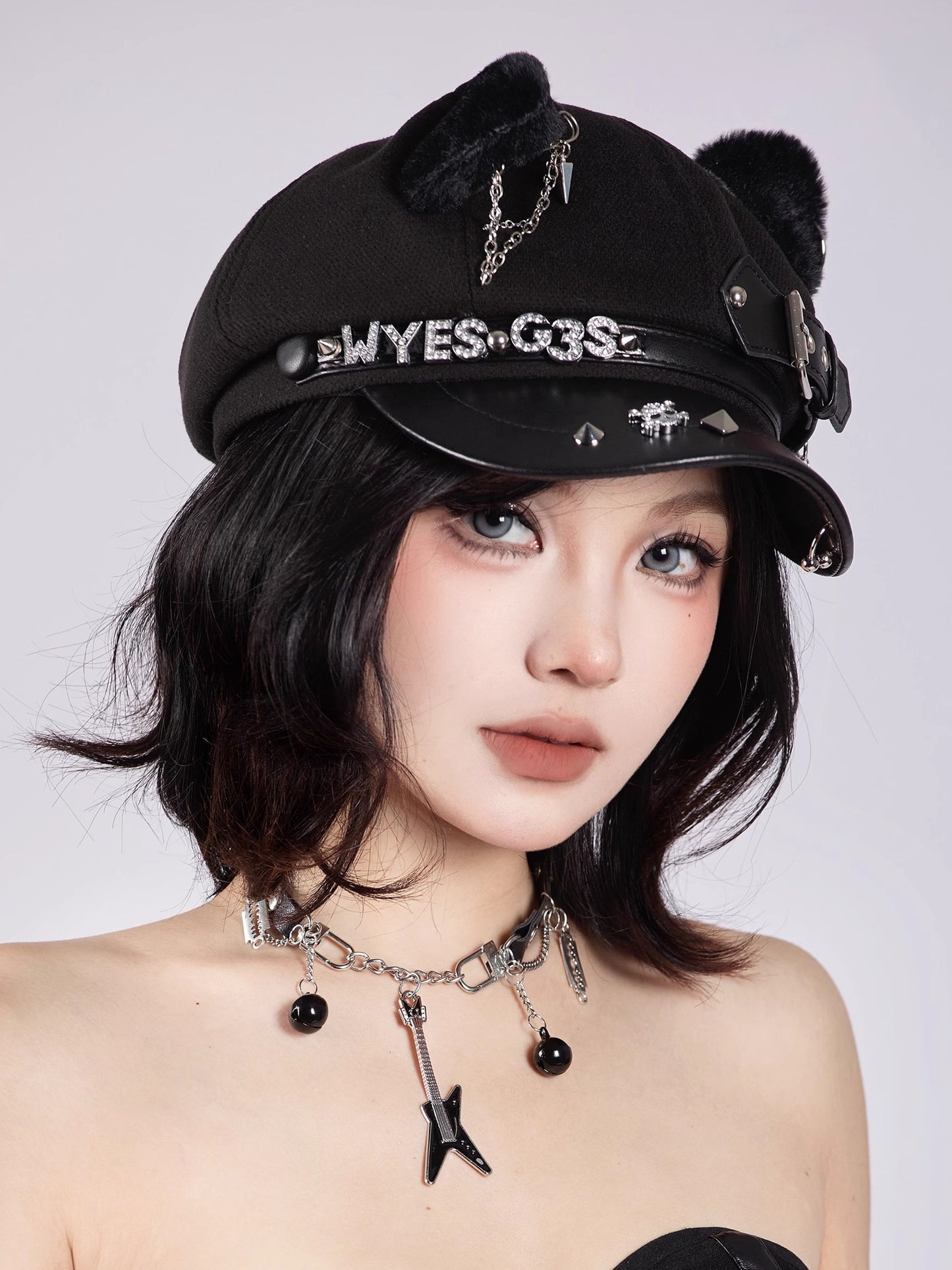 Handmade Punk Rivet Cat Ears Beret