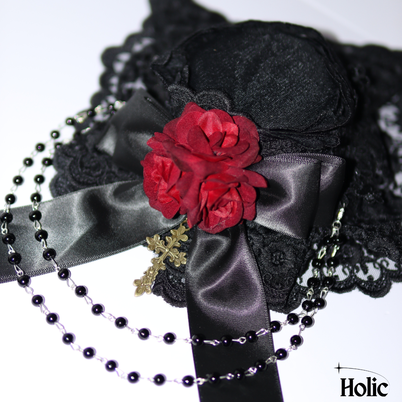 Black Hat with Three Red Roses and Cross