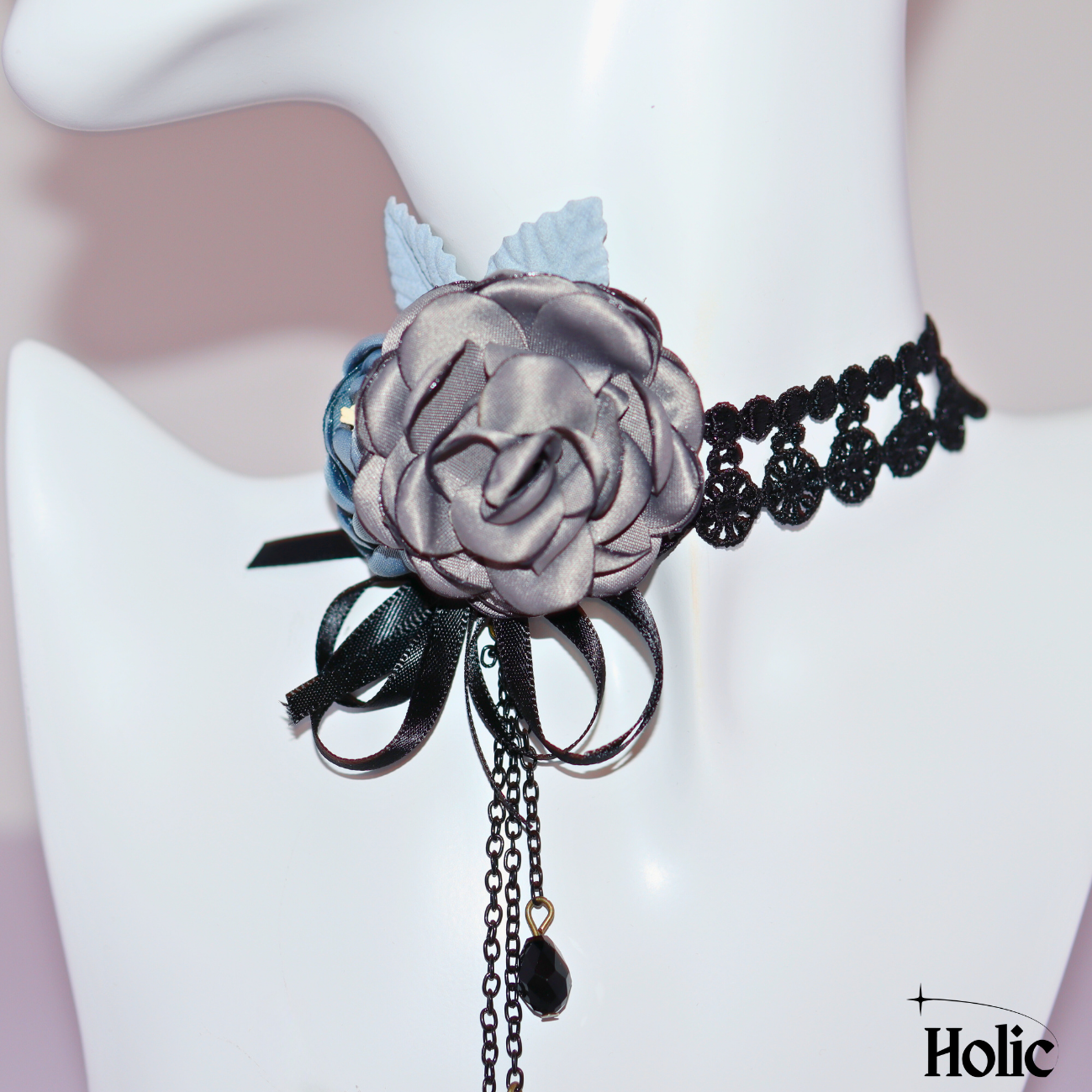 Gothic Elegant Gothic with Grey and Blue Flowers