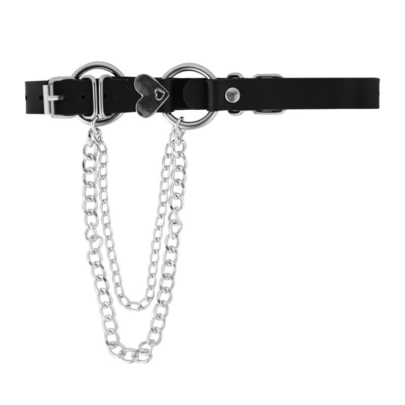 Gothic Punk Choker Necklace with Chains and a Heart