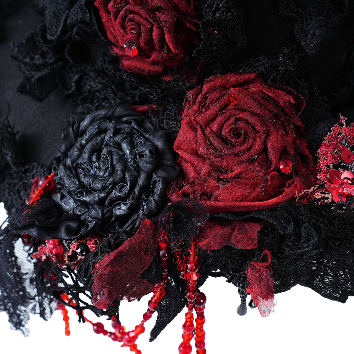 Holic Roses Gothic Lolita Handmade Black and Red Flat Hat with Roses, Beads Chains ...