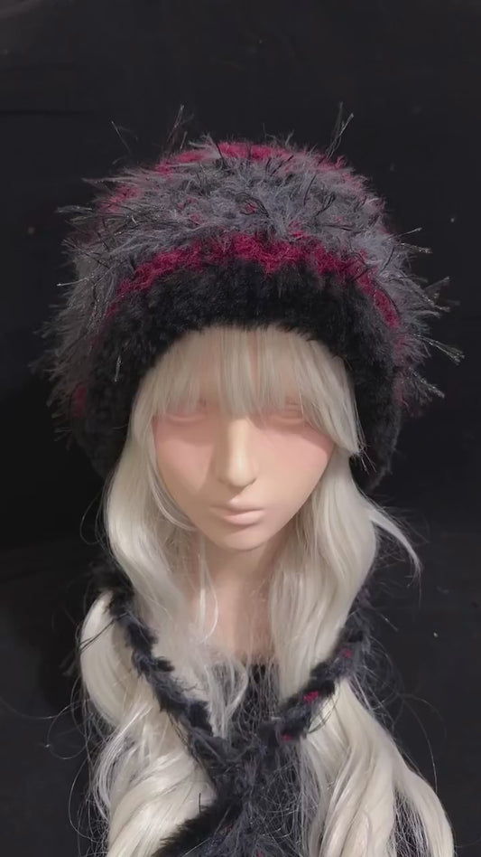 Black and Red Handmade Crochet Winter Hat