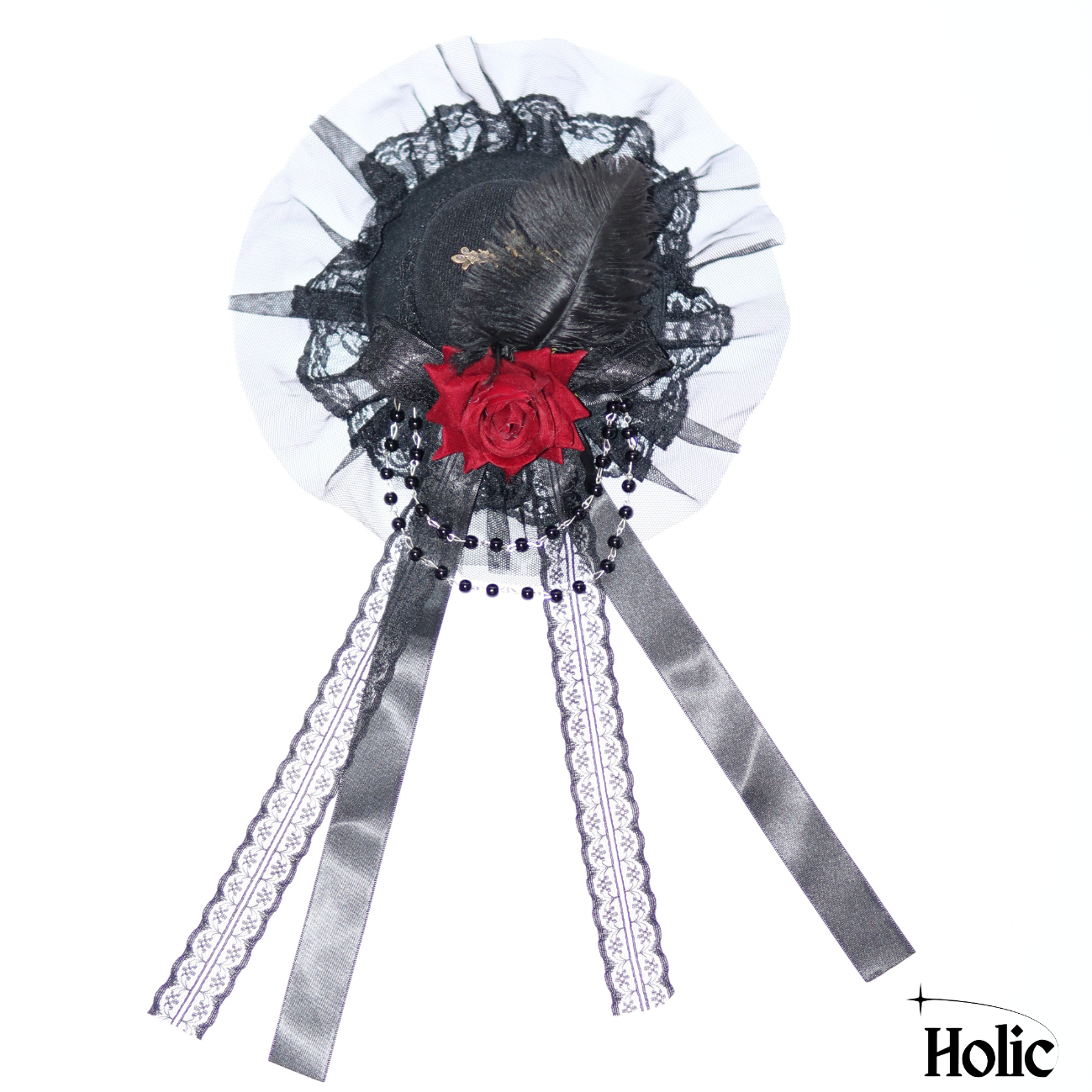 Black Hat with Red Rose, Feather and Chains
