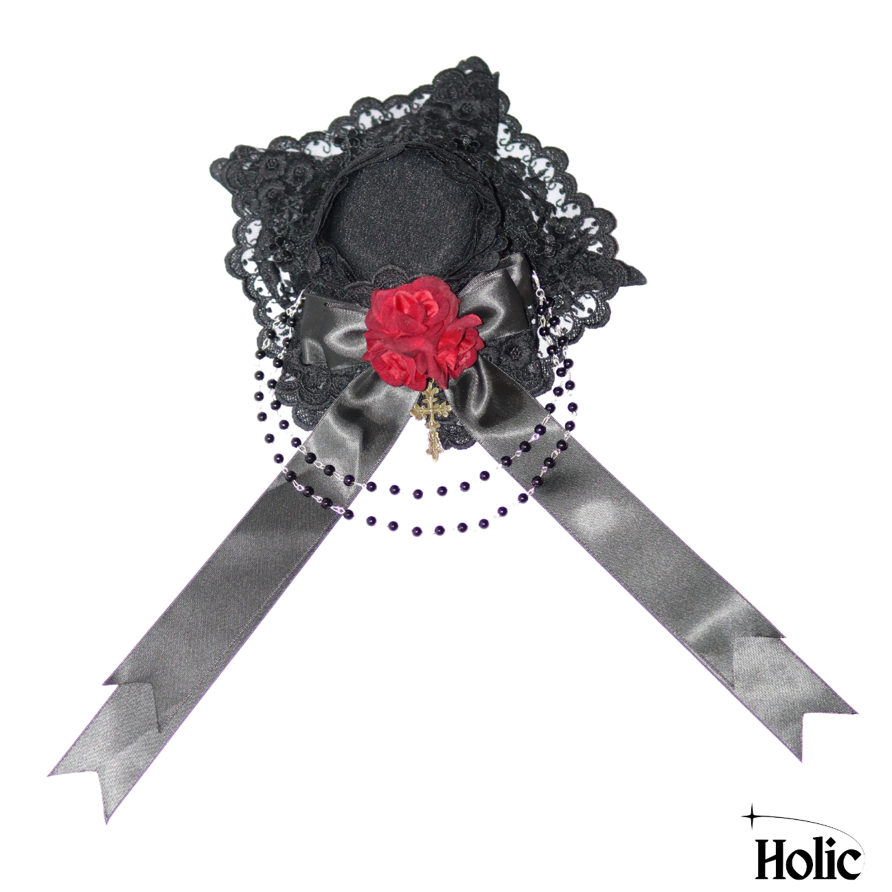 Black Hat with Three Red Roses and Cross