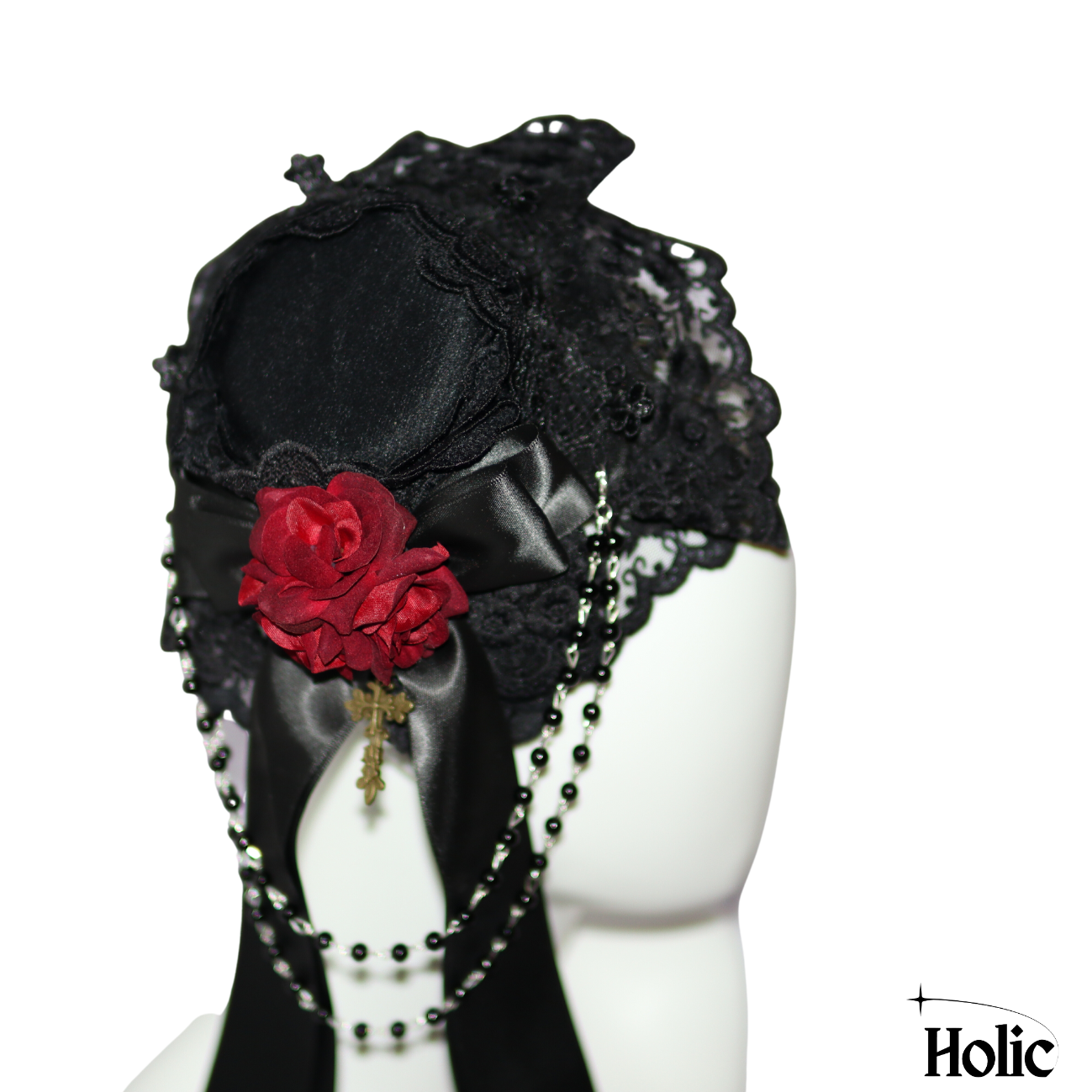 Black Hat with Three Red Roses and Cross